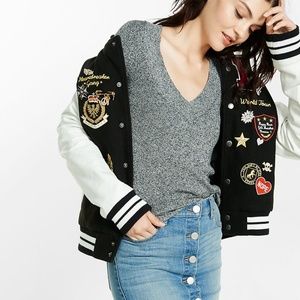 Express Marled Ribbed V-neck Sweater